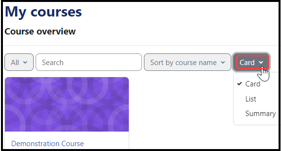 In the card file, you can select to view your courses by card image, list, or summary of each course.